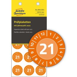 Tabliczki inspekcyjne 2021 NoPeel Q20 pomarańczowe, 120 sztuk, do opisu ręcznego, AVERY ZWECKFORM, 6945-2021