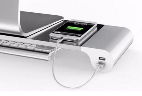 Podstawka pod monitor UNILUX STUDY, 4x port USB, biało-srebrna, 400095491