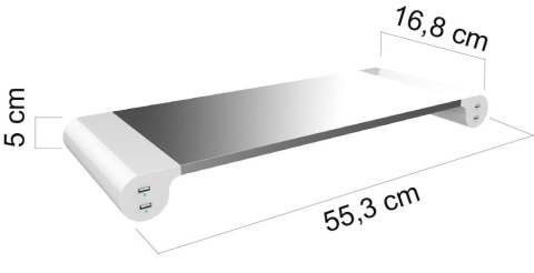 Podstawka pod monitor UNILUX STUDY, 4x port USB, biało-srebrna, 400095491