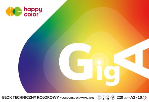 Blok techniczny GigA kolorowy A2 10ark 220g Happy Color