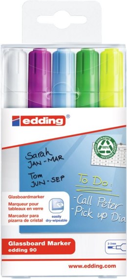 Marker EDDING do tablic szklanych biały + mix kolorów, etui 5 szt. 90/5s/049/b ed suchościeralny