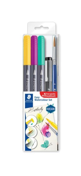 Zestaw akwarelowy MOTYLE ,3 x Brush Pen S3001, 1 x S308 03-9, 1 x pędzelek STAEDTLER 3001 STB5-3