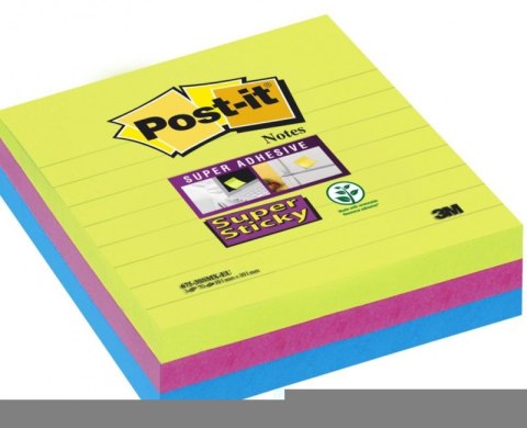 Karteczki samoprzylepne POST-IT Super Sticky XL w linię (675-3SSMX), 101x10, 1mm, 3x70 kart., paleta marrakesz, 3M-70005