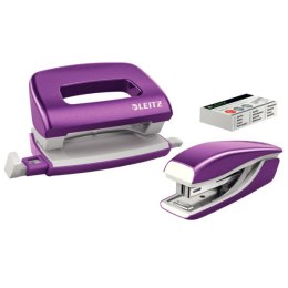 Zszywacz + dziurkacz metalowy Leitz Mini WOW, fioletowy, 10 lat gwarancji, 10 kartek 55612062