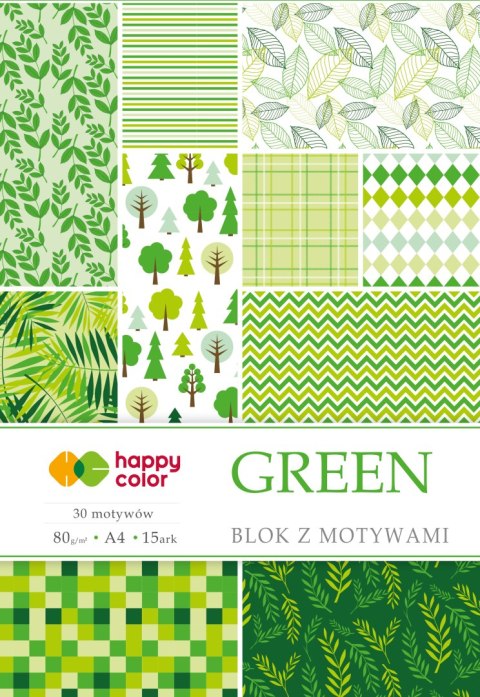 Blok z motywami GREEN A4 15ark. 30motyw,HAPPY COLOR HA3808 2030-G