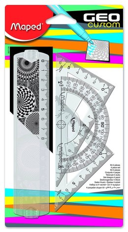 Zestaw linijka 15cm 2 ekierki i kątomierz GEOCUSTOM MINI MAPED 897139