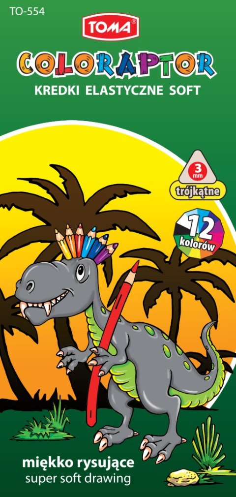 Kredki szkolne elastyczne TRÓJKĄTNE COLORAPTOR 18cm - 12 kolorowe TO-554 Toma