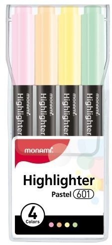 Cienki zakreślacz Highlighter 601 - zestaw 4 kolorów pastelowych MONAMI, 20632395040