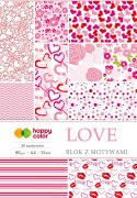 Blok z motywami LOVE, 80g/m2, A4, 15 ark, 30 motyw, Happy Color HA 3808 2030-L