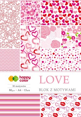 Blok z motywami LOVE, 80g/m2, A4, 15 ark, 30 motyw, Happy Color HA 3808 2030-L