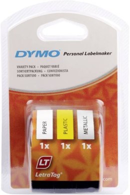 DYMO 3 taśmy 12mm/4m - papierowa biała, plastikowa żółta, metalowa S0721800