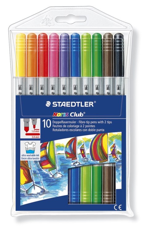 Flamastry dwustronne Noris Club, 10 kol., Staedtler S 320 NWP10