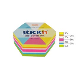 Notes sześciokąt, 61x70mm, mix 5 kol. neon+biały, 250kart. Stick