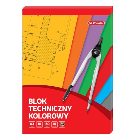 Blok techniczny A3 10kartek kolorowy 0009561895 HERLITZ