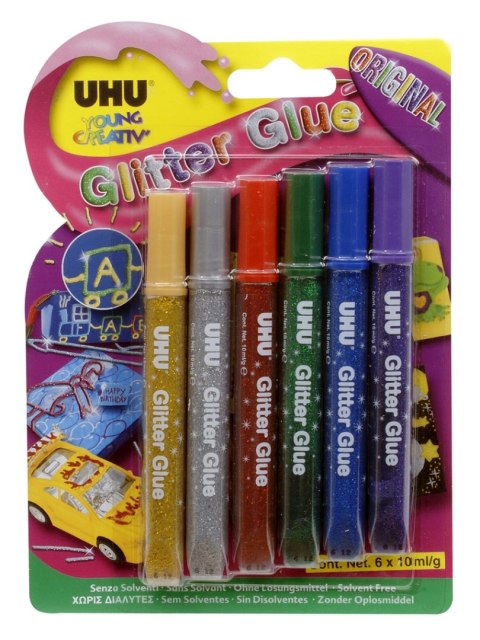 Klej brokatowy CREATIVE GLITTER GLUE 6x10ml UHU U39040