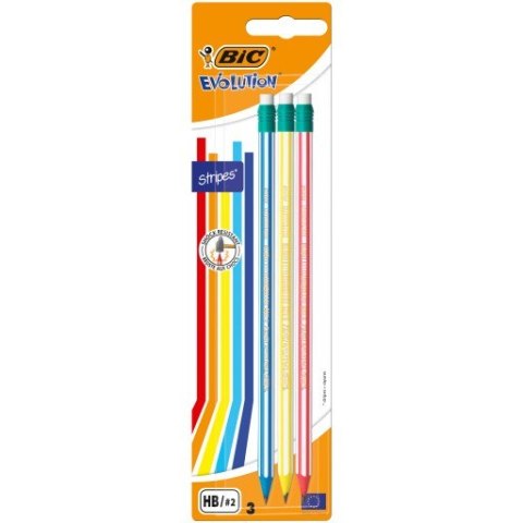 Ołówek z gumką BIC Evolution Stripes 646 HB Blister 3szt, 8902781