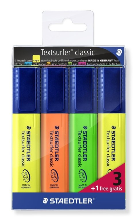 Zakreślacz Textsurfer classic, 3+1 kol. (1, 4, 5) w etui, Staedtler S 364-S WP4P