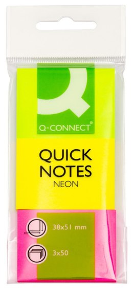 Bloczek samoprzylepny Q-CONNECT, 38x51mm, 3x50 kart., neon, mix kolorów KF01224