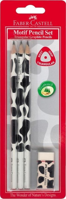Ołówek trójkątny KROWA 3szt +gumka 118390FC