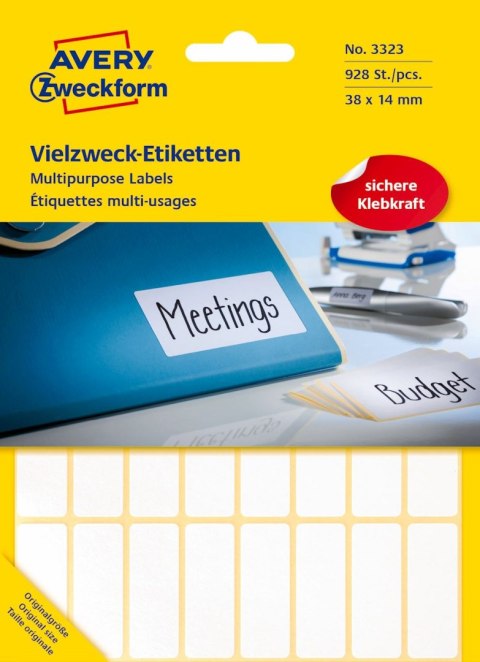 Trwałe minietykiety do opisywania ręcznego, 392 etyk./op., 62 x 19 mm, białe, AVERY ZWECKFORM, 3340