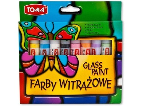 Farby witrażowe ZĘBOZAURUS - 9 kolorów + konturówka + folie mix TO-254 Toma