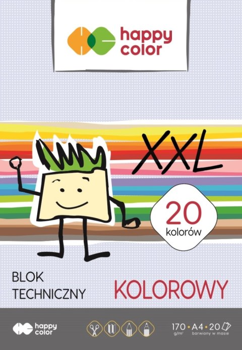 Blok techniczny kolorowy A4, 170g, 20 ark, Happy Color HA 3717 2030-09