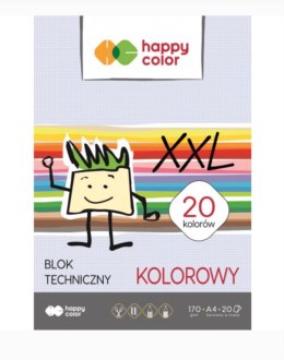 Blok techniczny kolorowy A4, 170g, 20 ark, Happy Color HA 3717 2030-09