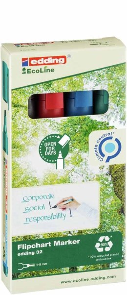 Marker flipchart ECOLINE etui 4 kol. ścięta końcówka 1-5 mm Edding 32/4S