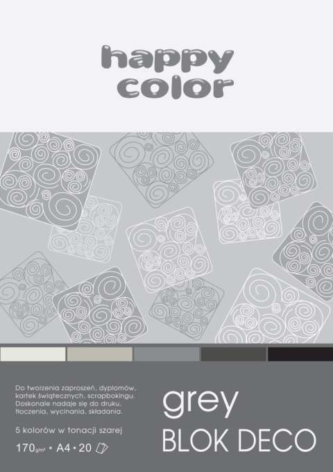 Blok DECO GREY HAPPY COLOR A4 20ark.170g 5 ko lorów HA 3717 2030-082