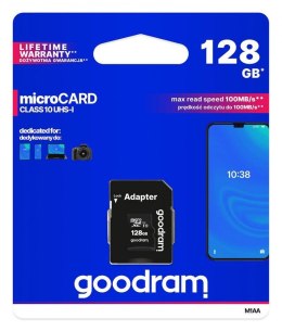 Pamięć MicroSD GOODRAM 128GB MicroSDXC CL10 UHS I + adapter M1AA-1280R12