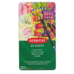 Kredki kolorowe Derwent Academy, w pudełku metalowym, 12 szt, 2301937