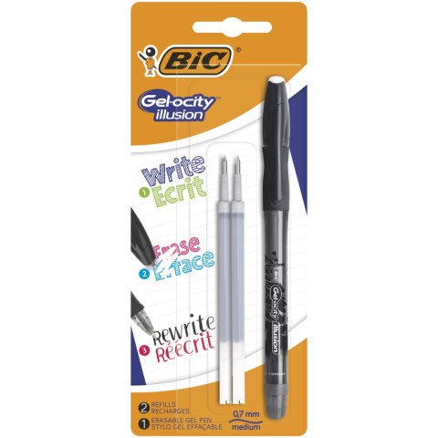 Długopis wymazywalny BIC Gel-ocity Illusion czarny Blister 1+2szt, 944018