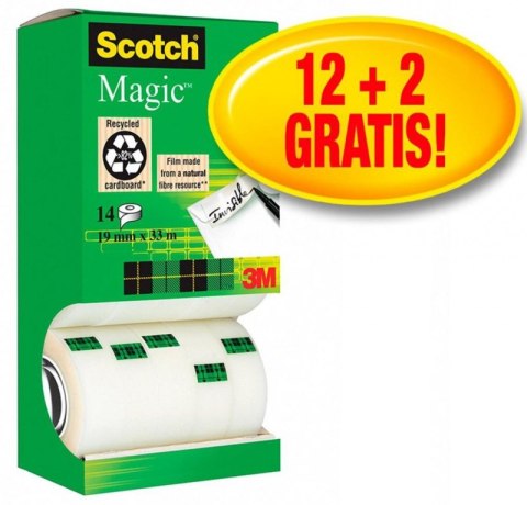 Taśma biurowa SCOTCH Magic (8-1933R14 TPR), matowa, 19mm, 33m, 12szt., 2 rolki GRATIS