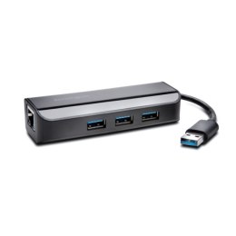 Adapter Kensington UA3000E USB 3.0 Ethernet z 3-portowym koncentratorem, czarny K33982WW