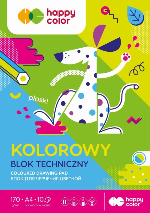 Blok techniczny Happy Friends, kolorowy, 170g, A4, 10 ark, Happy Color HA 3717 2030-M09