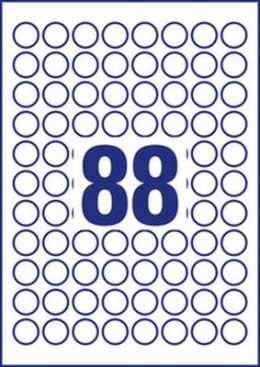 Etykiety o nietypowych kształtach, A4, 10 ark./op., Q20 mm, okrągłe, trwałe, AVERY ZWECKFORM, 6222.10.01