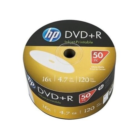 Płyta HP DVD+R 4.7GB 16x (50szt) SPINDEL, bulk WHITE INKJET PRINTABLE DRE00070WIP