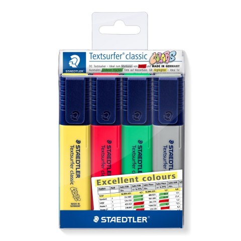 Zakreślacz Textsurfer classic, Excellent colours, 4 kol w opak., Staedtler S 364 CWP4-X