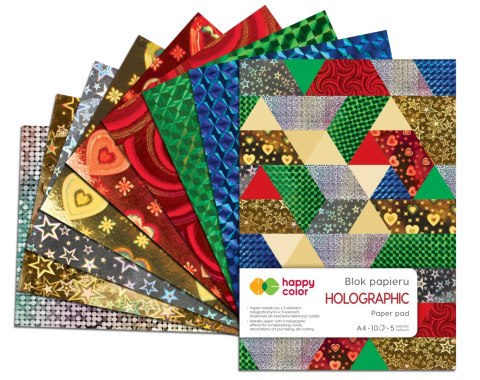 Blok HOLOGRAPHIC A4, 10 ark, 70g, 5 kolorów, 5 motywów, Happy Color HA 3807 2030-HO