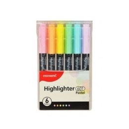 Cienki zakreślacz Highlighter 601 - zestaw 6 kolorów pastelowych MONAMI, 20632395060