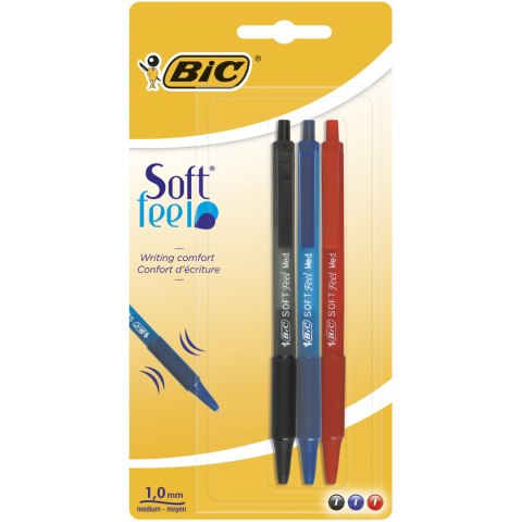 Długopis BIC Soft Feel mix AST Blister 3szt, 837394