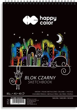 Blok czarny na spirali KOTY A5, 40 ark, 80g, Happy Color HA 3808 1520-K40