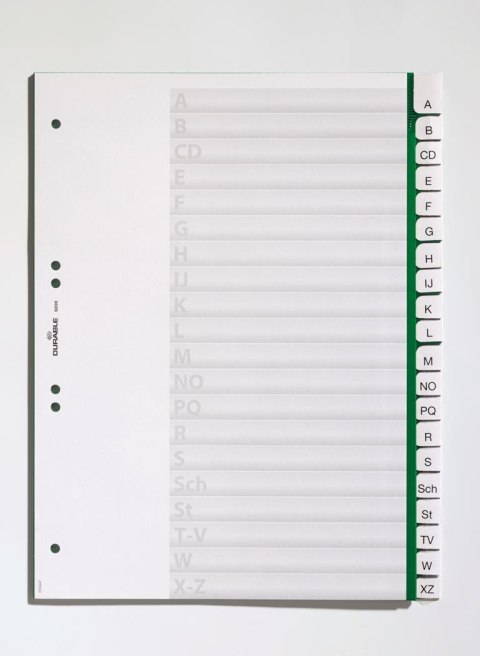 Przekładki A4 zielone, zgrzane wymienne indek sy, A-Z Zielony 620005 DURABLE
