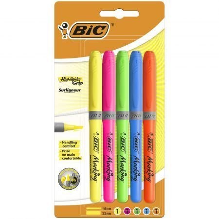 Zakreślacze BIC Highlighter Grip mix Blister 5szt, 824758