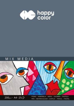 Blok MIX MEDIA, ART, A4, 25 ark, 200g, Happy Color HA 3720 2030-A25