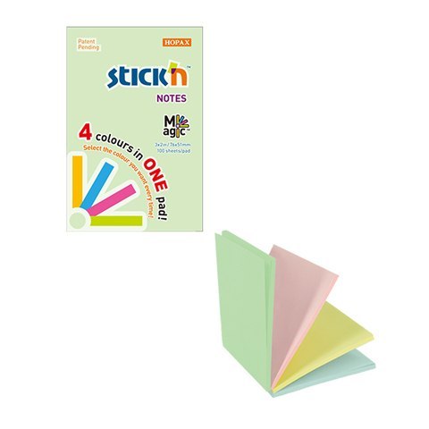 Notes samoprzylepny MAGIC PAD 51x76mm, pastel mix 100 kart. Stickn 21768