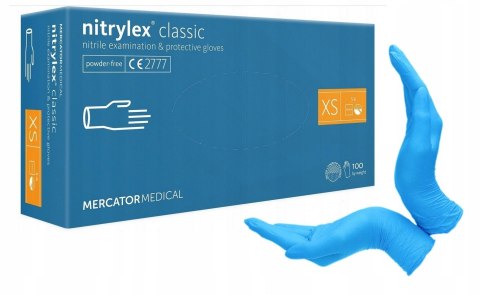 Rękawice nitrylowe XS (100) niebieskie bezpudrowe MERCATOR 8%VAT