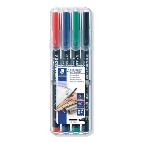 Foliopis Lumocolor, B, wodoodporny, zestaw 4 kol. (2, 3, 5, 9) w etui box, Staedtler S 314 WP4