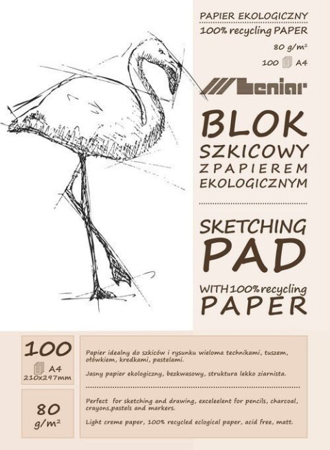 Blok szkicownik A4 100ark. 80g. papier jasny 90891 LENIAR