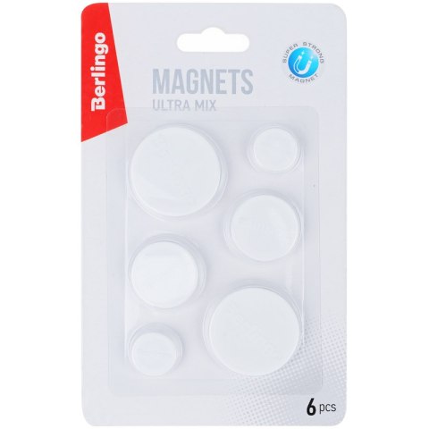 Magnesy do tablic wzmocnione Ultra, śred. 20mm,30mm,40mm, 6szt., zaw., euro, białe 287452/91200 Berlingo